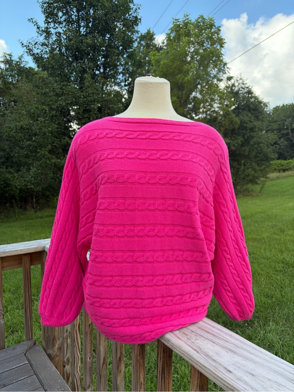 Vine And Love Hot Pink Chunky Cable Knit Long Sleeve Feminine Sweater Size Small